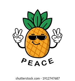 cute pineaple cartoon mascot character funny expression peace reveal