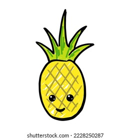 Cute pineapple ananas cartoon character icon vector doodle