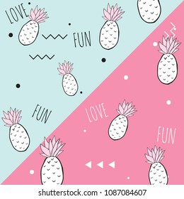 cute pineapple background, illustration in vector format