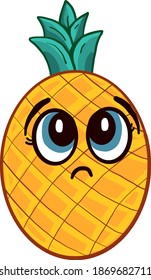 Cute pineapple with blue eyes, illustration, vector on white background.