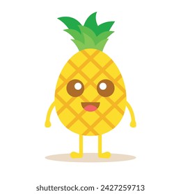 Cute Pineapple Cartoon Character. Cute Frest Fruit Isolated On White Background.