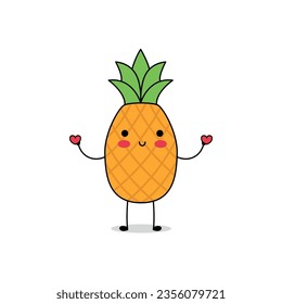 Cute pineapple cartoon character spreading love