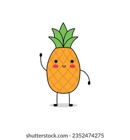 Cute pineapple cartoon character waving hand
