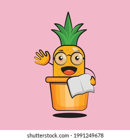 Cute pineapple cartoon finding a book in a pot vector design