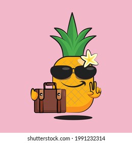 Cute pineapple cartoon going holiday in summer vector design