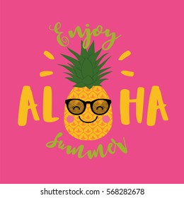 Cute Pineapple Cartoon Illustration Summer Holidays Stock Vector ...