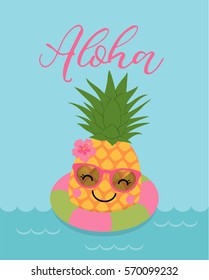 Cute pineapple cartoon illustration for summer holidays