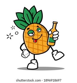 cute pineapple cartoon mascot character funny expression drunken dizzy