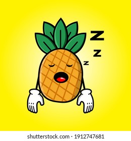 cute pineapple cartoon mascot character funny expression tired and sleeping 