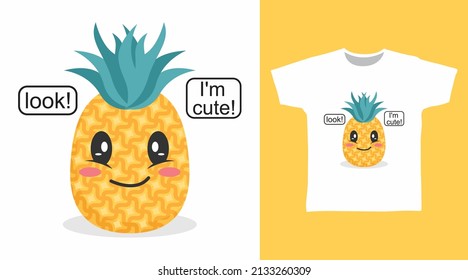 Cute pineapple cartoon tshirt design concept