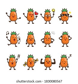 Cute Pineapple Cartoon Vector Illustration Design. Fruit Icon Concept. Flat Cartoon Style Suitable for Web Landing Page, Banner, Sticker, Background
