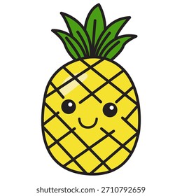 Eine süße Ananas-Cartoon-Vektorgrafik für Kinderaufkleber, Printbilder und gesunde Lebensmittelerziehung.