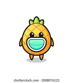 cute pineapple cartoon wearing a mask , cute style design for t shirt, sticker, logo element