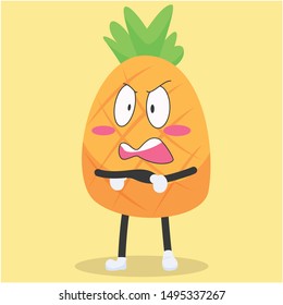 Cute pineapple character with angry expression vector illustration,cute pineapple cartoon