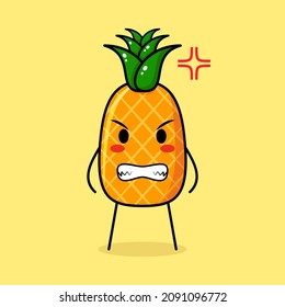 cute pineapple character with angry expression. suitable for emoticon, logo, mascot. grinning
