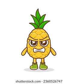 cute pineapple character with angry expression, mouth wide open. suitable for emoticon, logo, mascot, sticker