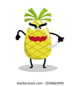 cute pineapple character is angry illustration