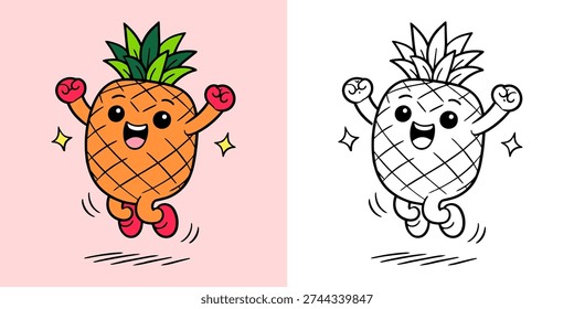 Cute Pineapple Character Cartoon Coloring Page For Kids