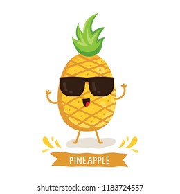 Cute Pineapple character, Pineapple cartoon vector illustration. Cute fruit vector character isolated on white background