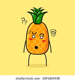 cute pineapple character with confused expression. green and yellow. suitable for emoticon, logo, mascot