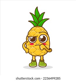 süßer Ananas-Charakter mit verwirrtem Ausdruck. grün und gelb.