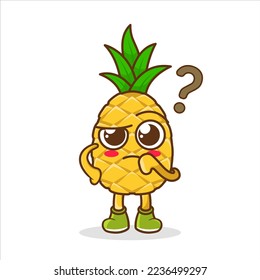 cute pineapple character with confused expression with question mark