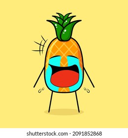 cute pineapple character with crying expression, tears and mouth open. green and yellow. suitable for emoticon, logo, mascot