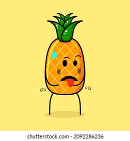 cute pineapple character with disgusting expression and tongue sticking out. green and yellow. suitable for emoticon, logo, mascot