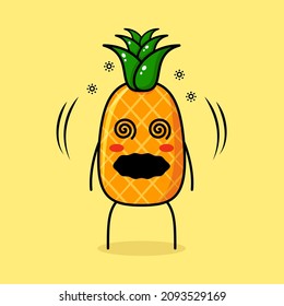 cute pineapple character with dizzy expression and rolling eyes. green and yellow. suitable for emoticon, logo, mascot