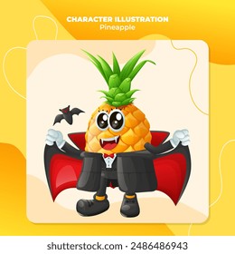 Cute pineapple character dressed as a vampire. Perfect for kids, merchandise and sticker, banner promotion
