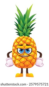 Cute pineapple character, expressing readiness. Vector cartoon illustration