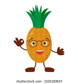 Cute Pineapple Character With Eyes, Arms And Legs. Vector Flat Illustration