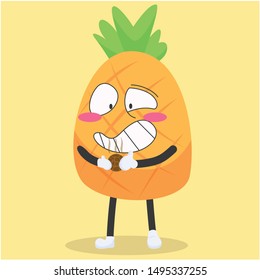 cute pineapple character with a grinning expression vector illustration,pineapple cartoon