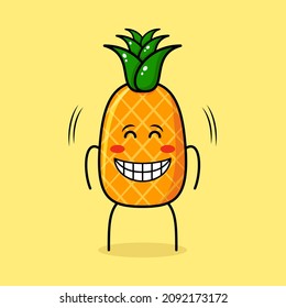 cute pineapple character with happy expression, close eyes and smiling. green and yellow. suitable for emoticon, logo, mascot
