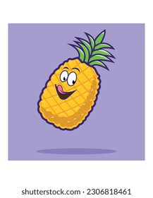 Cute pineapple character with happy face vector illustration