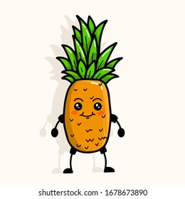 cute pineapple character illustration in green and orange color