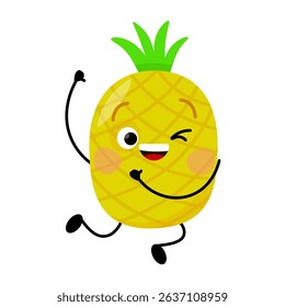Cute pineapple character jumping with a smile