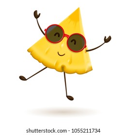 Cute pineapple character jumping. Vector illustration of cartoon slice of tropical fruit.