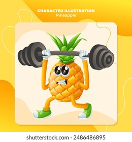 Cute pineapple character lifting weights. Perfect for kids, merchandise and sticker, banner promotion
