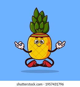 Cute pineapple character Meditation. Fruit character icon concept isolated. Emoji Sticker. flat cartoon style Vector