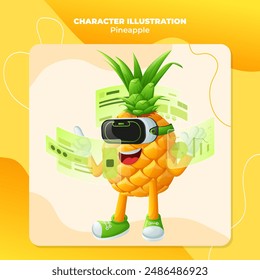 Cute pineapple character in metaverse. Perfect for kids, merchandise and sticker, banner promotion
