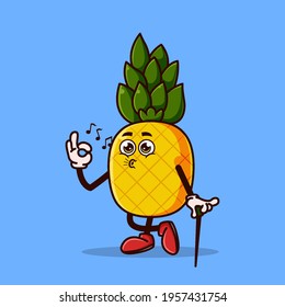 Cute pineapple character okay gesture and whistle. Fruit character icon concept isolated. flat cartoon style Premium Vector