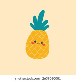 Cute Pineapple Character on isolated background. Vector illustration cartoon flat style