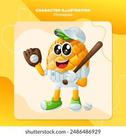 Cute pineapple character playing baseball. Perfect for kids, merchandise and sticker, banner promotion
