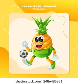 Cute pineapple character playing soccer. Perfect for kids, merchandise and sticker, banner promotion
