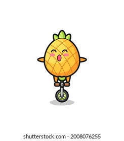 The cute pineapple character is riding a circus bike , cute style design for t shirt, sticker, logo element