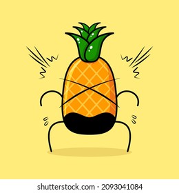 cute pineapple character with shocked expression and mouth open. green and yellow. suitable for emoticon, logo, mascot