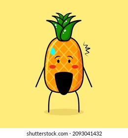 cute pineapple character with shocked expression and mouth open. green and yellow. suitable for emoticon, logo, mascot or sticker