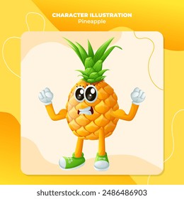 Cute pineapple character showing off his muscles. Perfect for kids, merchandise and sticker, banner promotion
