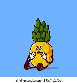 Cute pineapple character sitting and crying. Fruit character icon concept isolated. flat cartoon style Premium Vector